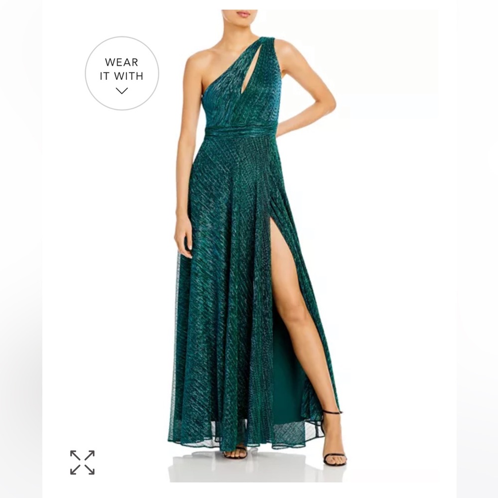 AQUA (Bloomingdale’s brand) One Shoulder Metallic Gown
